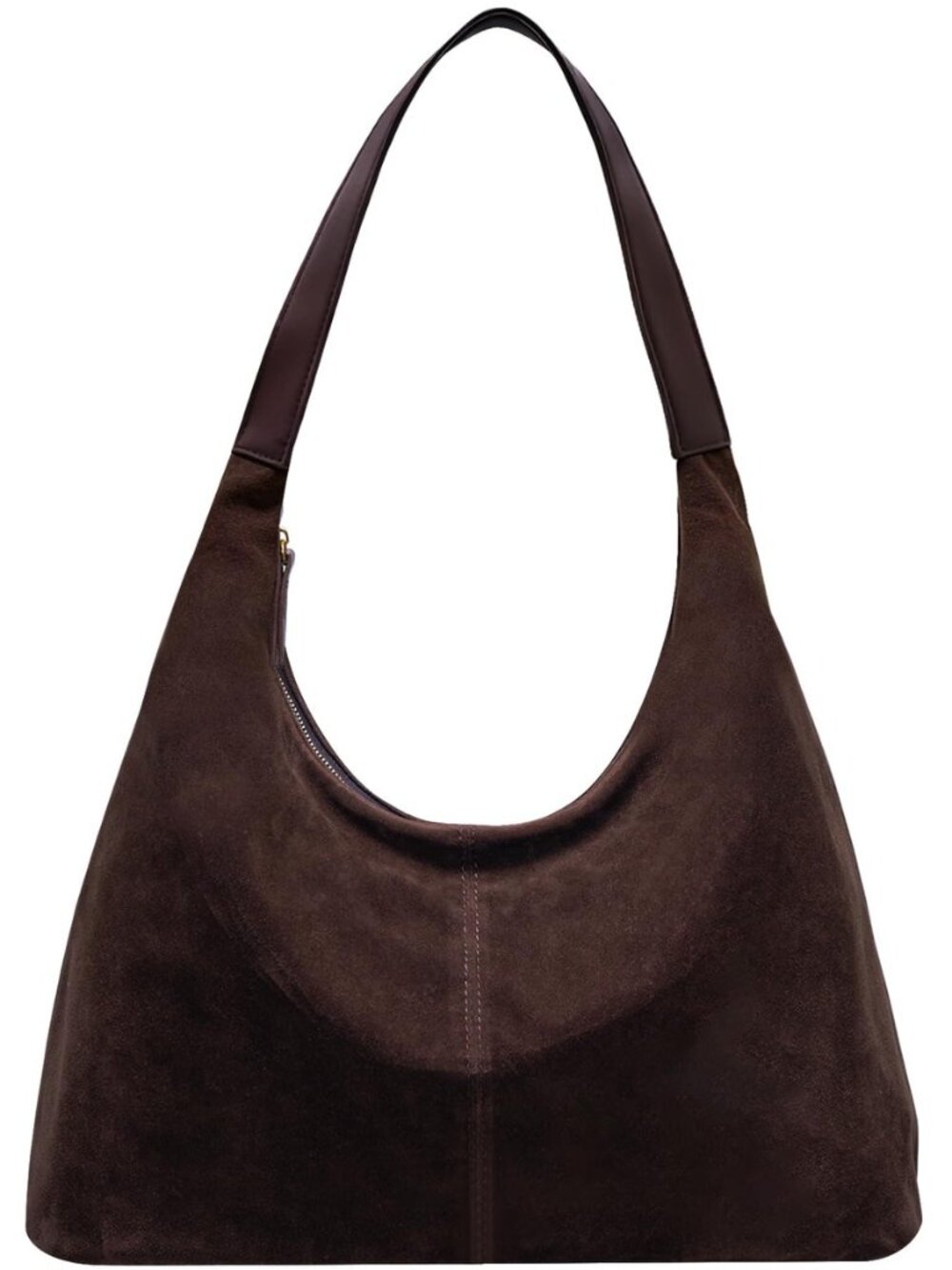 Brown Suede Leather Hobo Shoulder Bag, Trendy Slouchy Tote Handbag Crescent